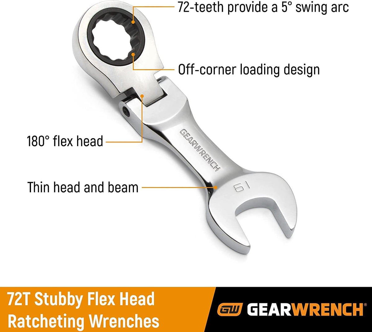 GEARWRENCH 7 Pc. 12 Pt. Stubby Flex Head Ratcheting Combination Wrench Set, SAE - 9570
