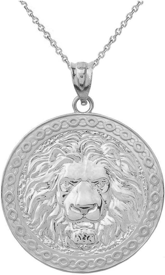 Animal Kingdom Certified 10k Gold Lion Head Medallion Round Pendant Necklace