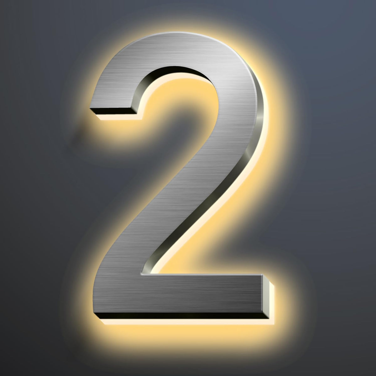 Backlit Illuminated LED House Numbers For Outside 16 Inch, Lighted Address Signs For House, Large Modern Illuminated Address Number, Brushed Silver, Warm White Light,2