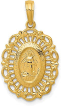 DEWBERRY 14k Yellow or White Gold Miraculous Medal Pendant | Religious Charms | Unisex Miraculous Pendant | Medal Pray For US Pendants for Men's Womens | Hollow Miraculous Medal With Scallop Frame