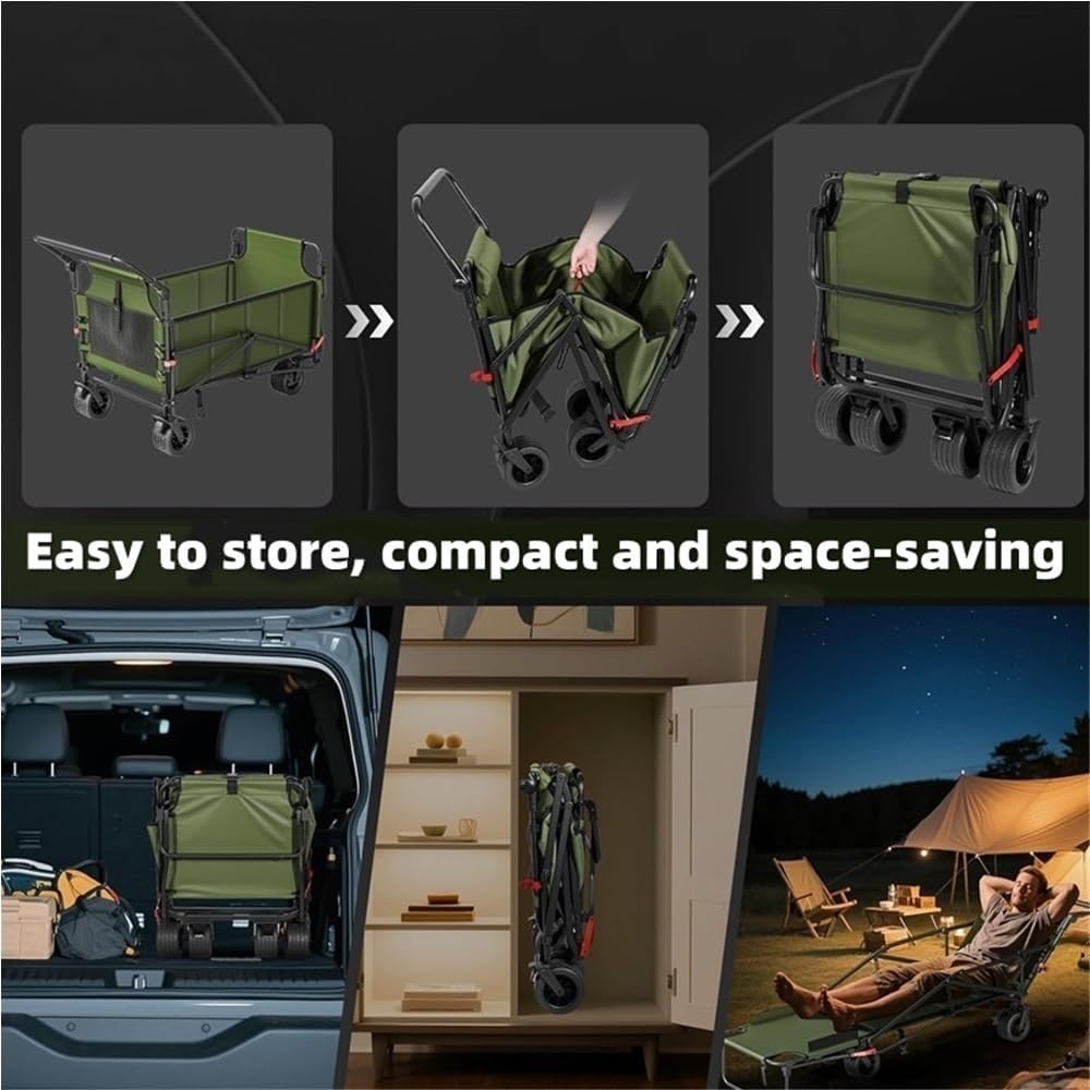 Wagons Carts Foldable, Heavy Duty Wagons, Multifunctional Folding Wagon, Collapsible Wagon with Wheels for Shopping, Sports, Camping(Green)