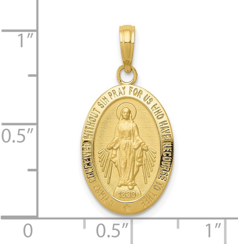 DEWBERRY 14k Yellow or White Gold Miraculous Medal Pendant | Religious Charms | Unisex Miraculous Pendant | Medal Pray For US Pendants for Men's Womens | Hollow Miraculous Medal With Scallop Frame