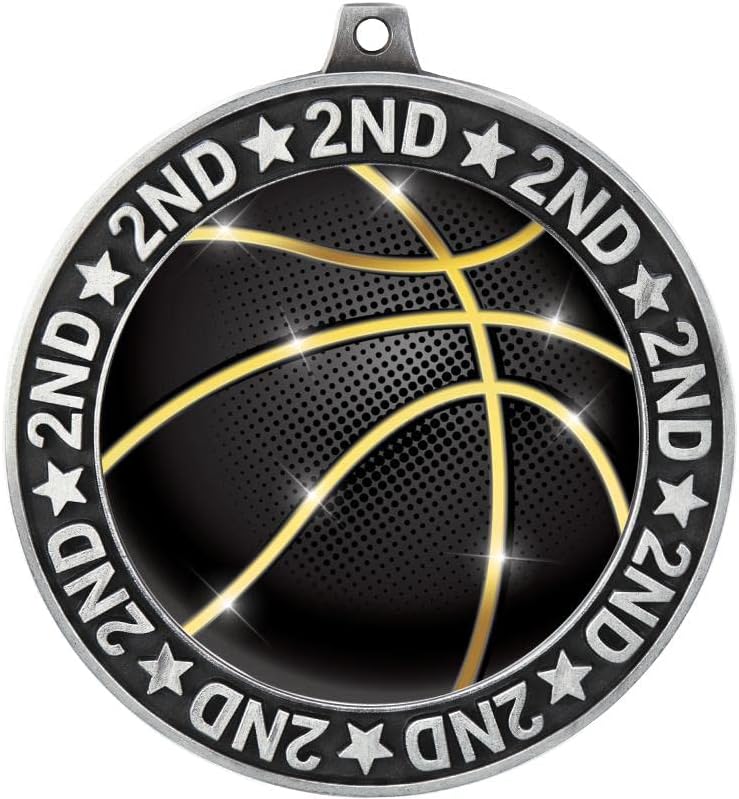 Basketball Shadow Medal Award, 2.75' 2nd Place Silver Trophy Medal