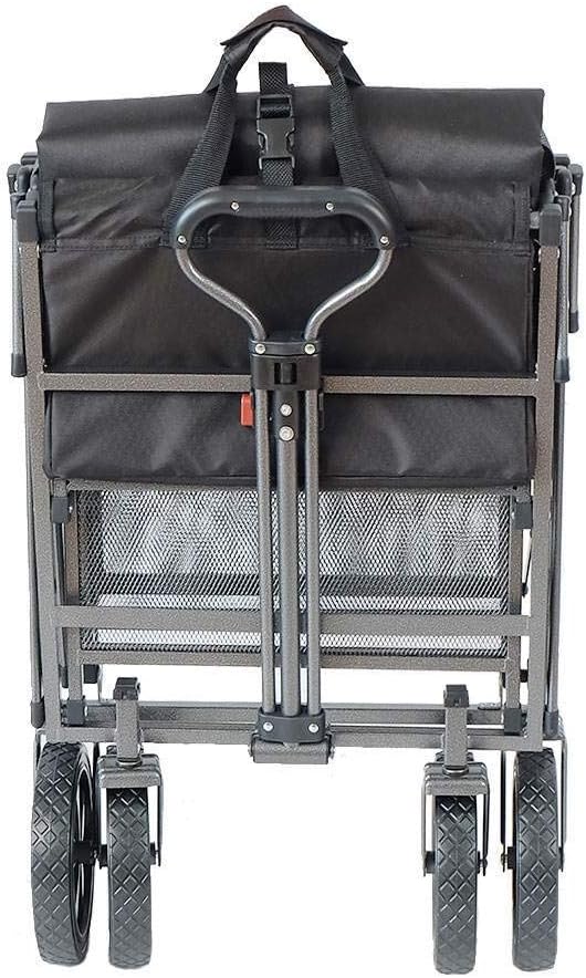 MacSports Double Decker Heavy Duty Steel Frame Collapsible Outdoor 150 Pound Capacity Yard Cart Utility Garden Wagon with Lower Storage Shelf, Black