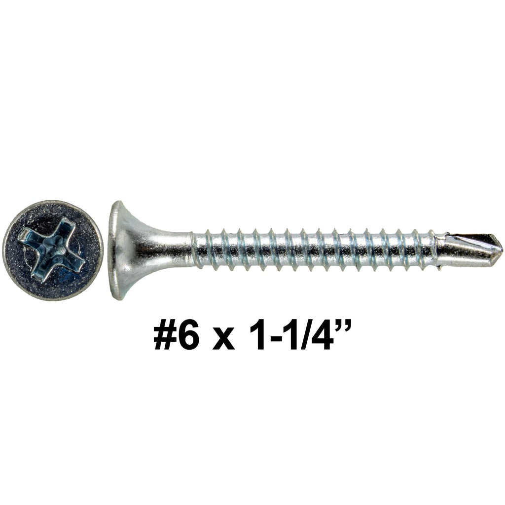 6 x 1-1/4' Bulge Head - Drywall to Metal - Phillips Head with Self Drilling #2 Drill Point tip - Zinc Coated for Corrosion Resistance. for Interior Usage. (Full Box)