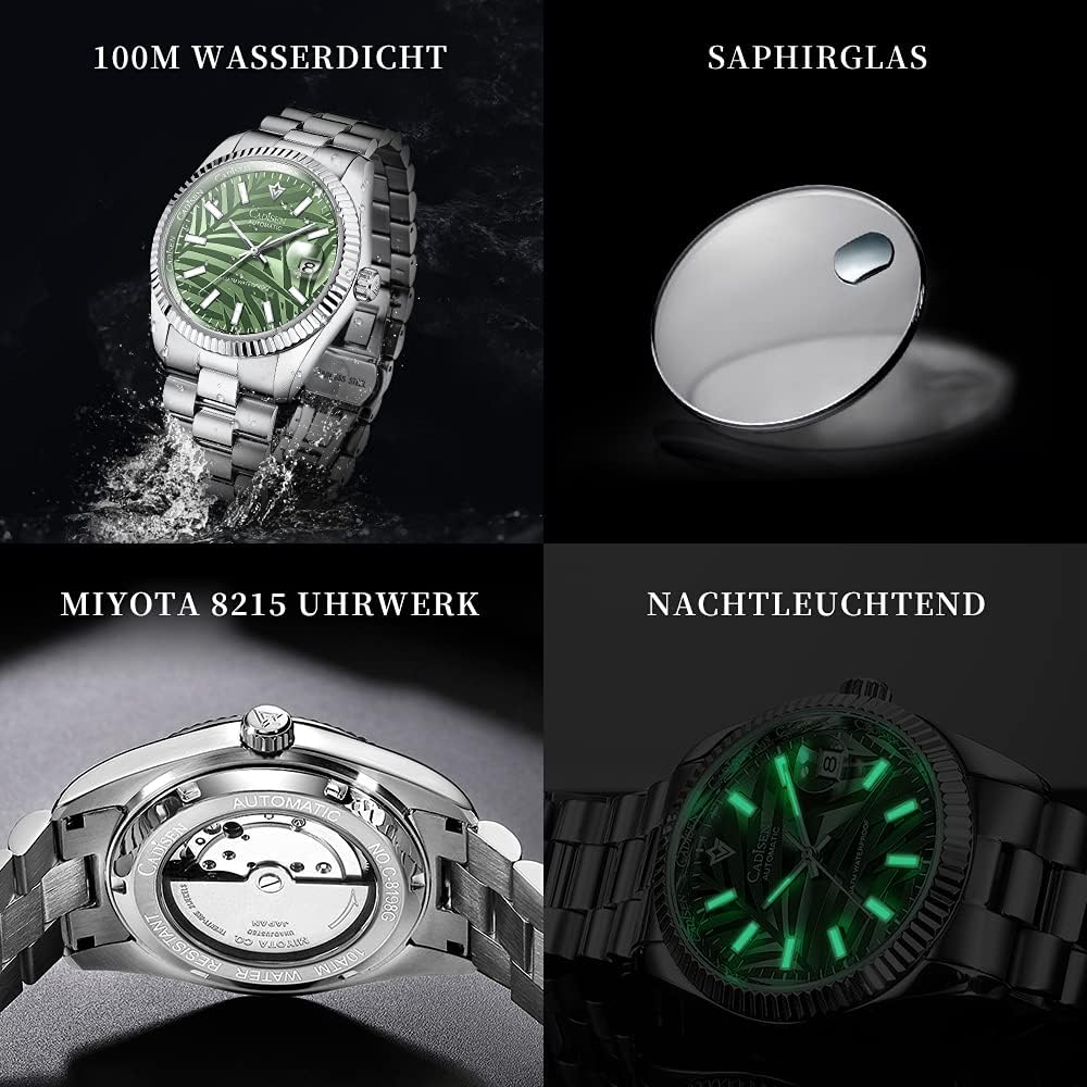 CADISEN Men's Automatic MIYOTA 8285 Mechanical Watch Casual Watches for Men Waterproof Sapphire