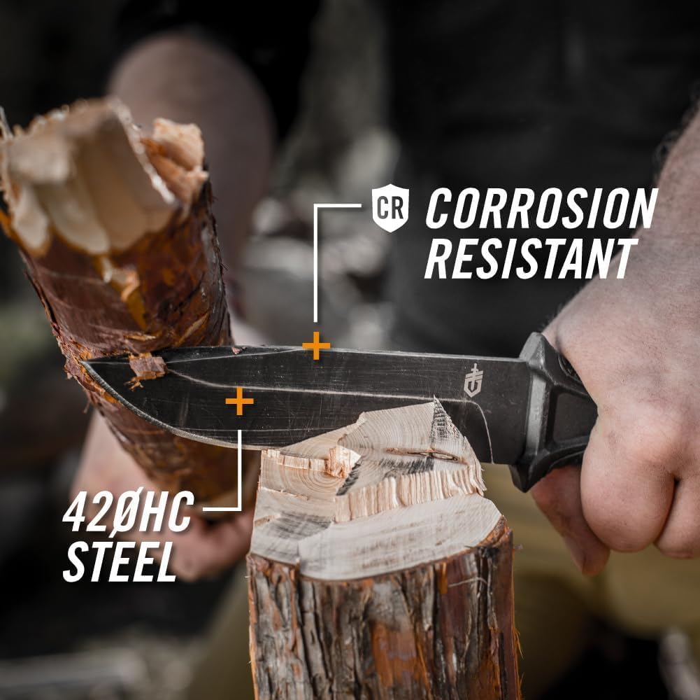 Gerber Gear StrongArm - Fixed Blade, Full Tang Knife - Camping Knife with Multiple Carry Options - Made in USA - Black, Serrated Edge