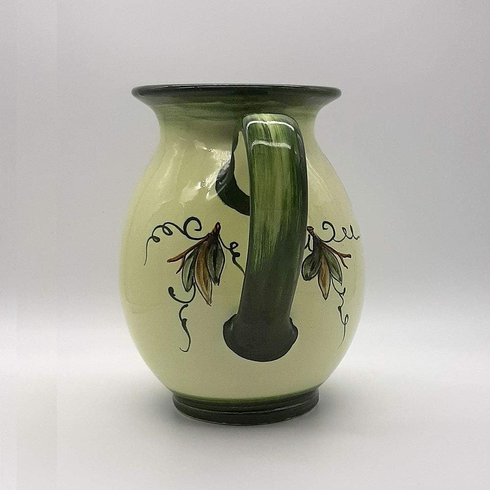 Italian Ceramic Pitcher Olive Design - 33 oz Hand Painted Utensil Holder Or Carafe Design for Kitchen - Made in ITALY Tuscany - Italian Pottery Vase Jar for Wine - Home Decor Ceramics Dispenser