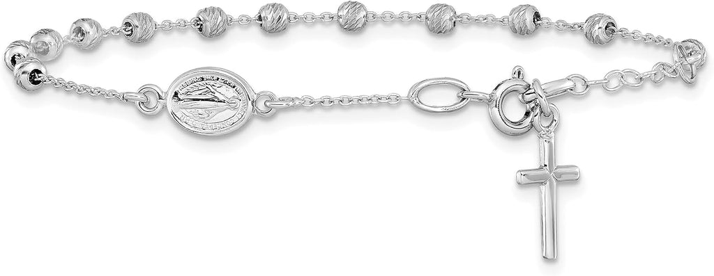 Reeds Child's 14k White Gold Cross and Miraculous Medal Rosary Bracelet