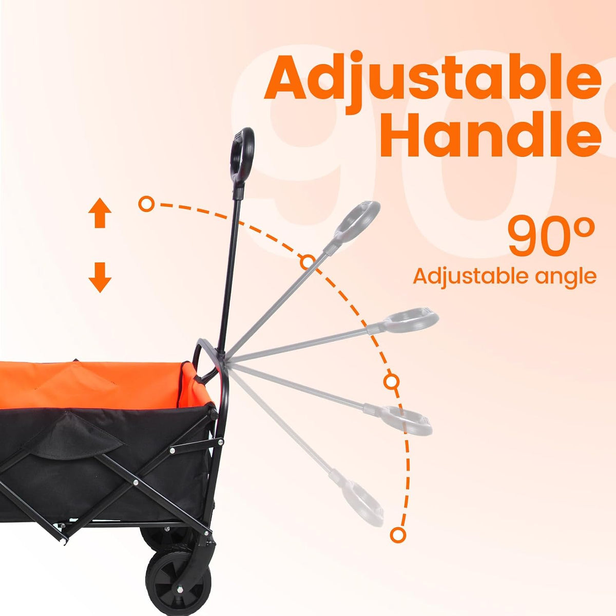 Foldable Wagon Cart, Collapsible Utility Wagon with 220 LBS Capacity, Heavy Duty Steel Frame, Lightweight Portable Folding Cart for Camping, Beach, Garden, Shopping, Sports, Orange