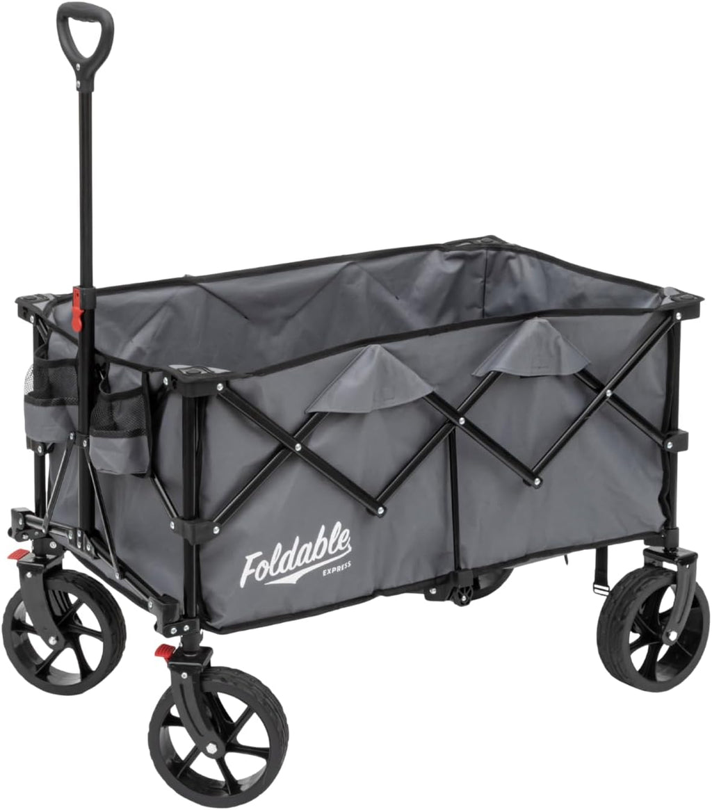 Lapp Wagons 39' Extra-Long Folding Wagon Cart, Heavy-Duty 360 lb Utility Wagon with Wheels, Reinforced Handle, Collapsible Beach Wagon for Camping, Garden, Grocery & Outdoor Use, Grey
