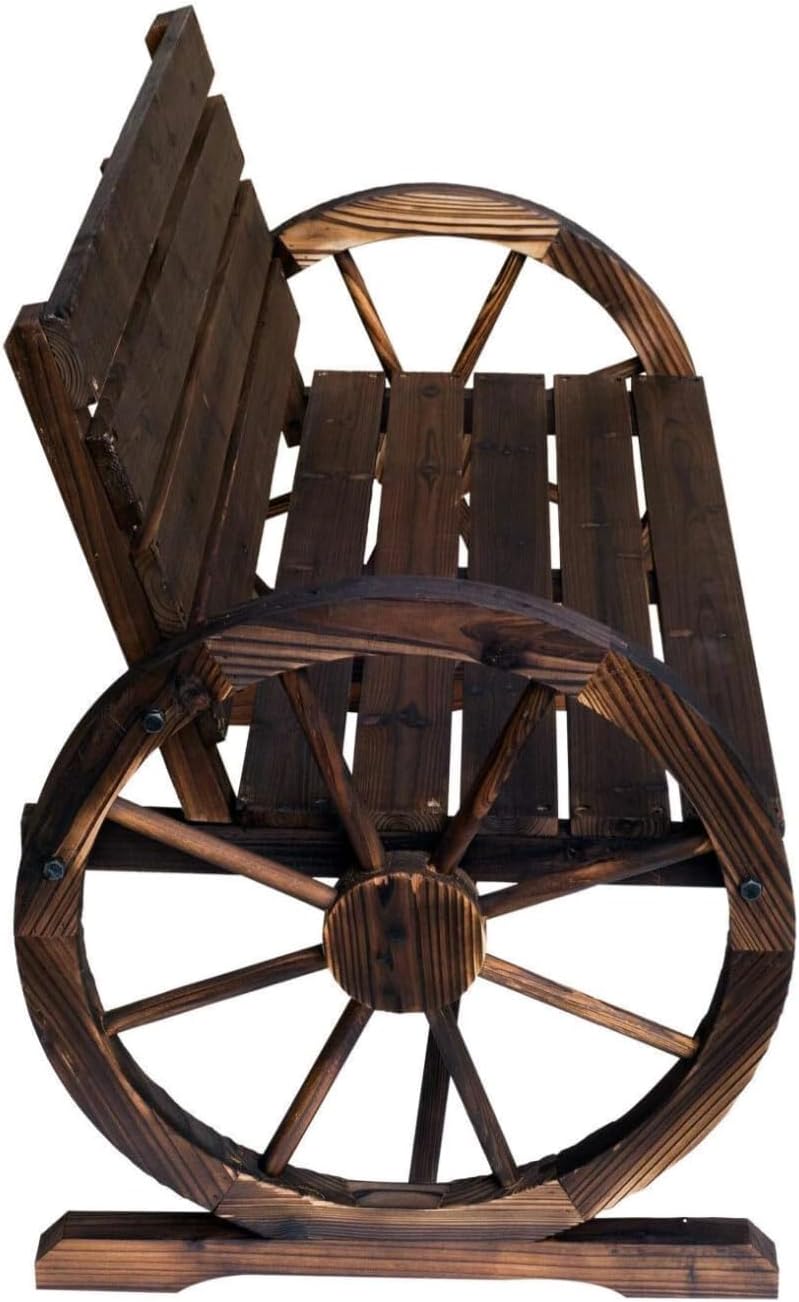 Patio Garden Wooden Wagon Wheel Bench Rustic Wood Design Outdoor Furniture