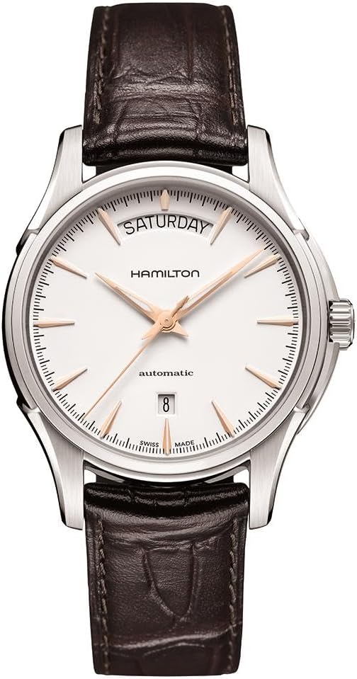 Hamilton Jazzmaster Automatic Men's Watch, 40mm Stainless Steel Case, Swiss Made, White Dial Analog Wrist Watch for Men, 50m Waterproof, Sapphire Crystal, Calf Leather Strap