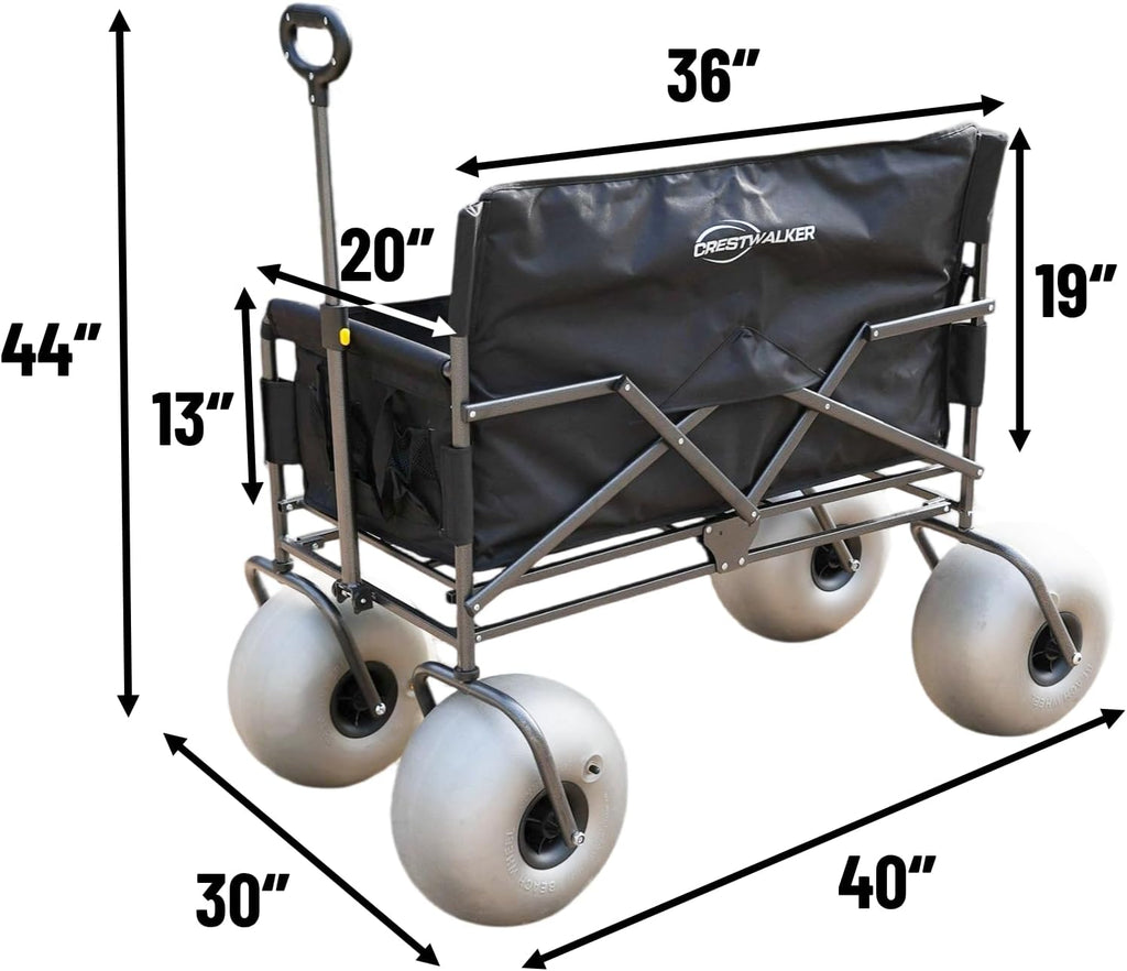 Beach Wagon with 13'' Balloon Wheels, Foldable Cart Converts into a 2-Person Sofa for Adults, Wheel Chair Wagon Bench Love Seat Combo with Big Wheels for Sand
