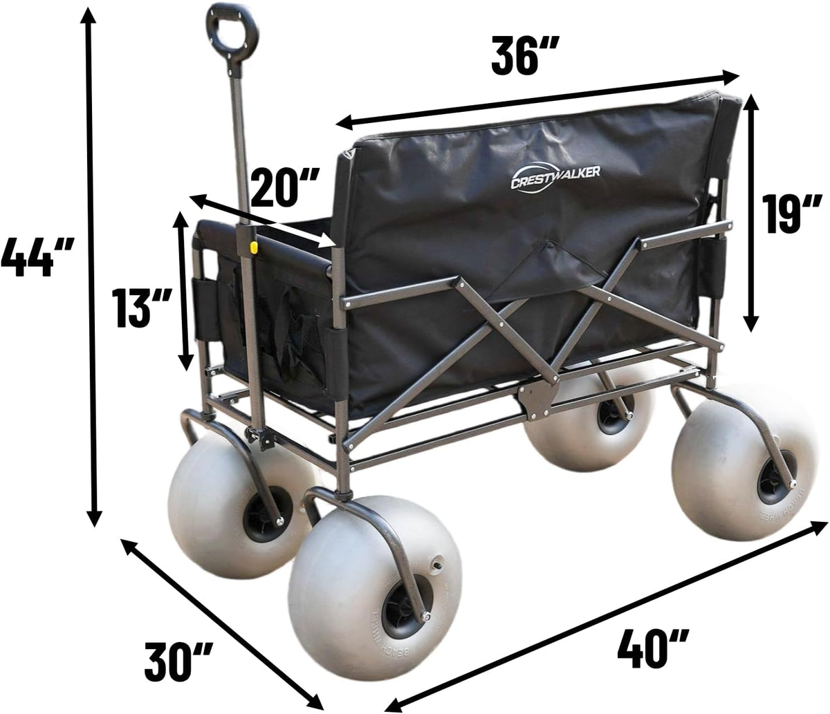 Beach Wagon with 13'' Balloon Wheels, Foldable Cart Converts into a 2-Person Sofa for Adults, Wheel Chair Wagon Bench Love Seat Combo with Big Wheels for Sand