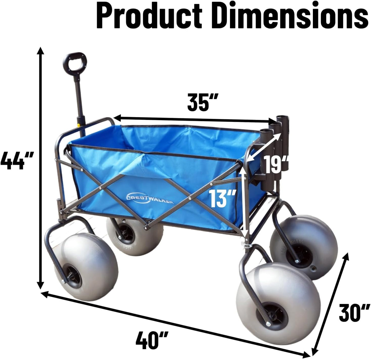 Beach Wagon with Balloon Wheels and Chair Racks, Collapsible Cart with Big Wheels for Sand, Heavy Duty 300 lbs Capacity, Folds Thin with Quick-Release Forks (13'' Wheel)