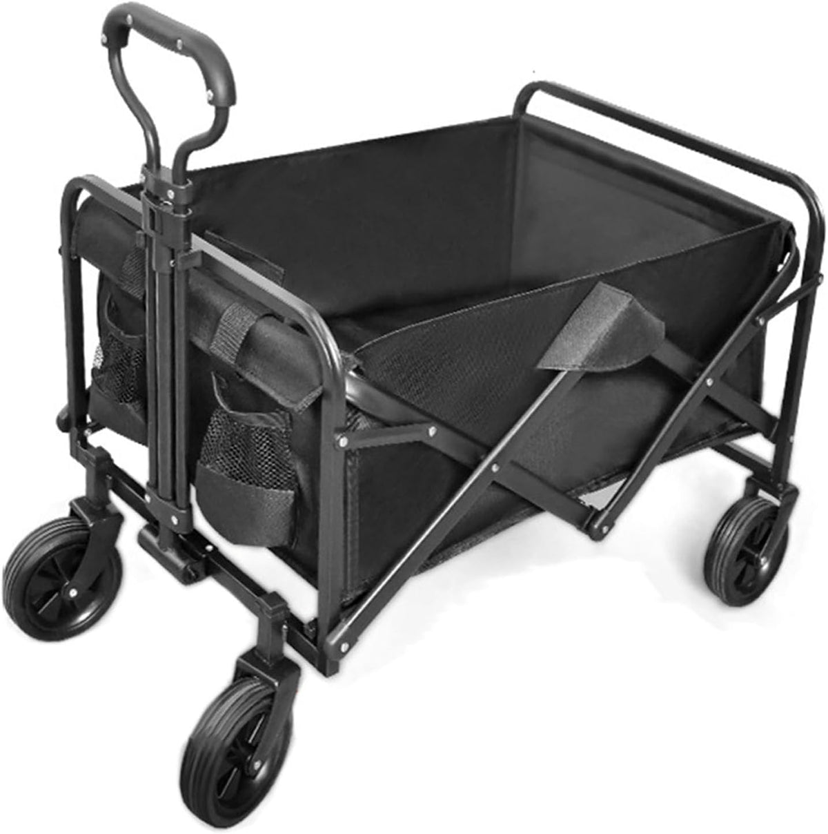Collapsible Wagon Garden Cart,Folding Garden Carts,Beach Wagon Grocery Wagon All-Terrain Wagon Sports Beach Wagon Cart Rubber Wheel Universal Wheel Camping Cart with Folding Panels,(c) black