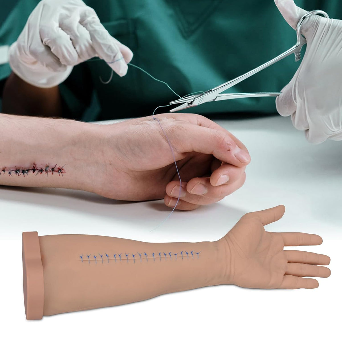 Suture Practice Kit for Medical Students, Silicone Suture Arm, Reusable Wound Practice Suturing Kit for Nursing, Veterinary, Surgical Training, Education Only