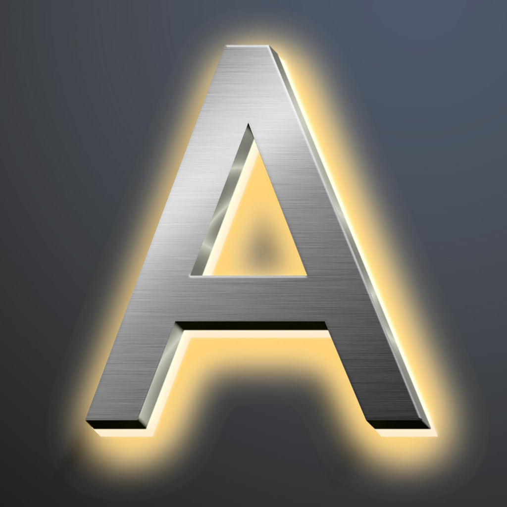 Backlit Illuminated LED House Numbers For Outside 16 Inch, Lighted Address Signs For House, Large Modern Illuminated Address Number, Brushed Silver, Warm White Light,A