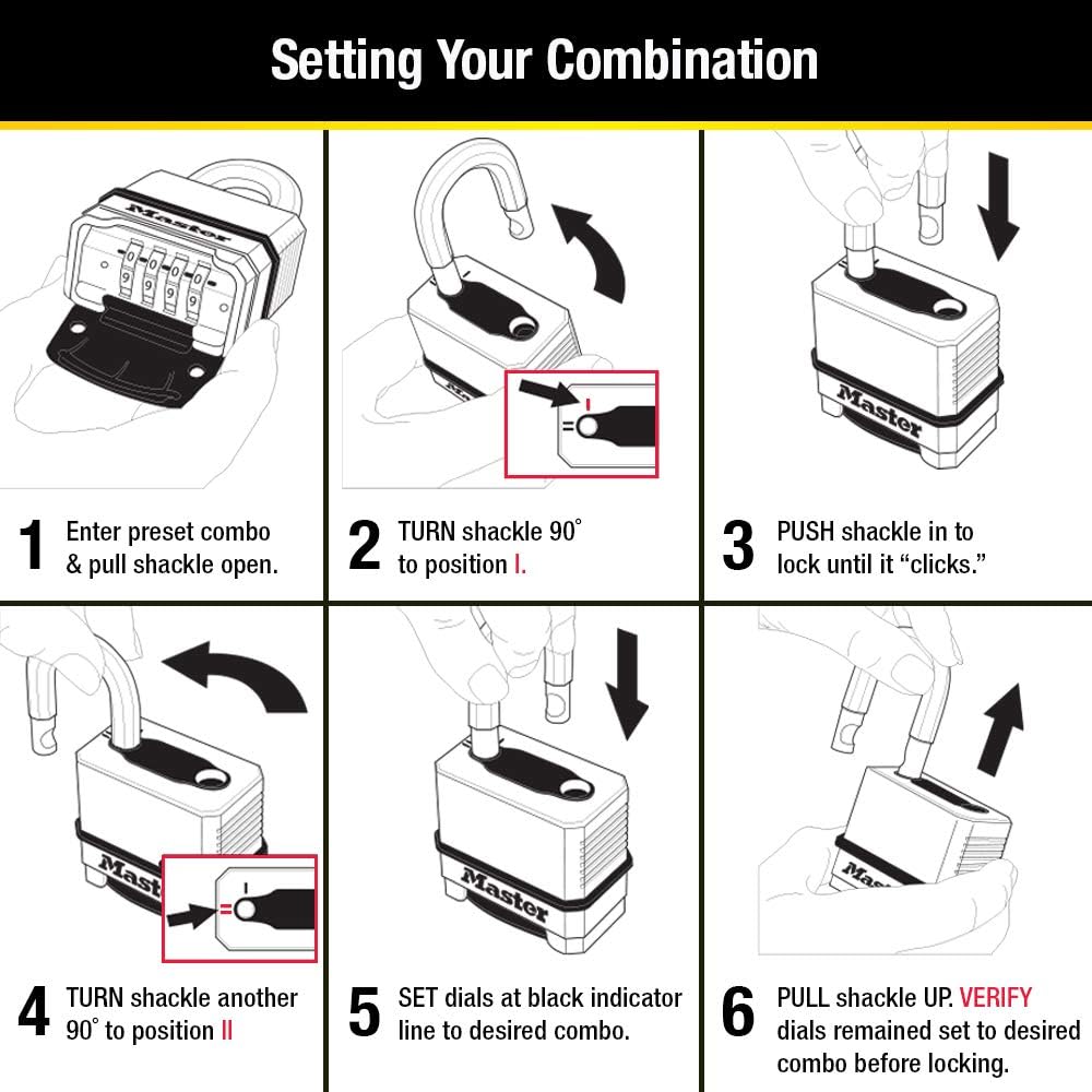 Master Lock Combination Lock, Heavy Duty Weatherproof Padlock, Resettable for Outdoor Use, Brass Finish, M175XDLF (Pack of 6)