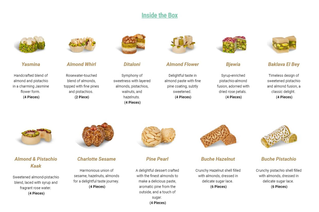 Layla's Delicacies Mediterranean Treats Gift Box for Eid Mubarak - Handmade Healthy Mixed Nutty Flavors Pastries - Halal, Vegetarian, Gluten Free - 46 Bite-Size Treats