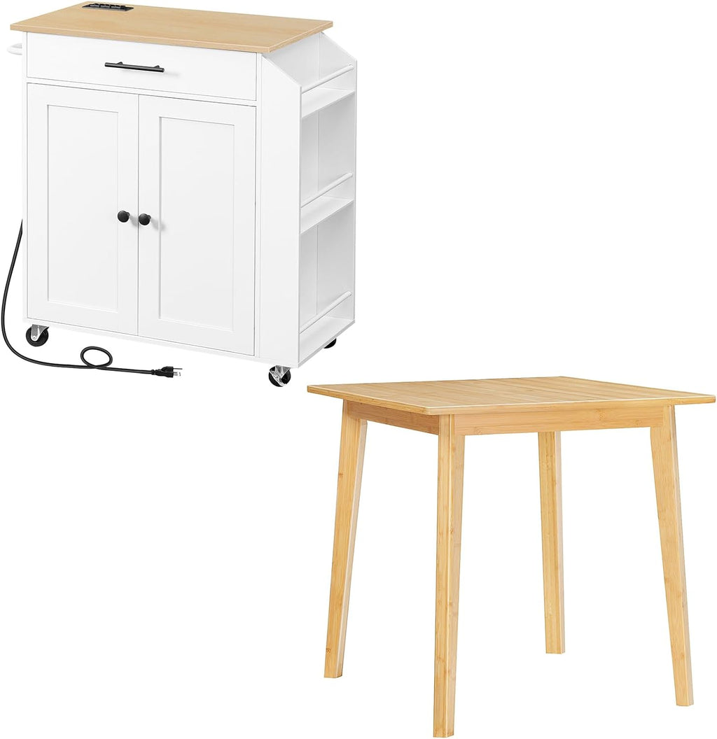 HOOBRO Kitchen Island with Power Outlet, Bamboo Dining Bench, Table Bench, Kitchen Bench, Entrance Bench, Shoe Changing Bench WN82UZD01G1-YL70CZ01
