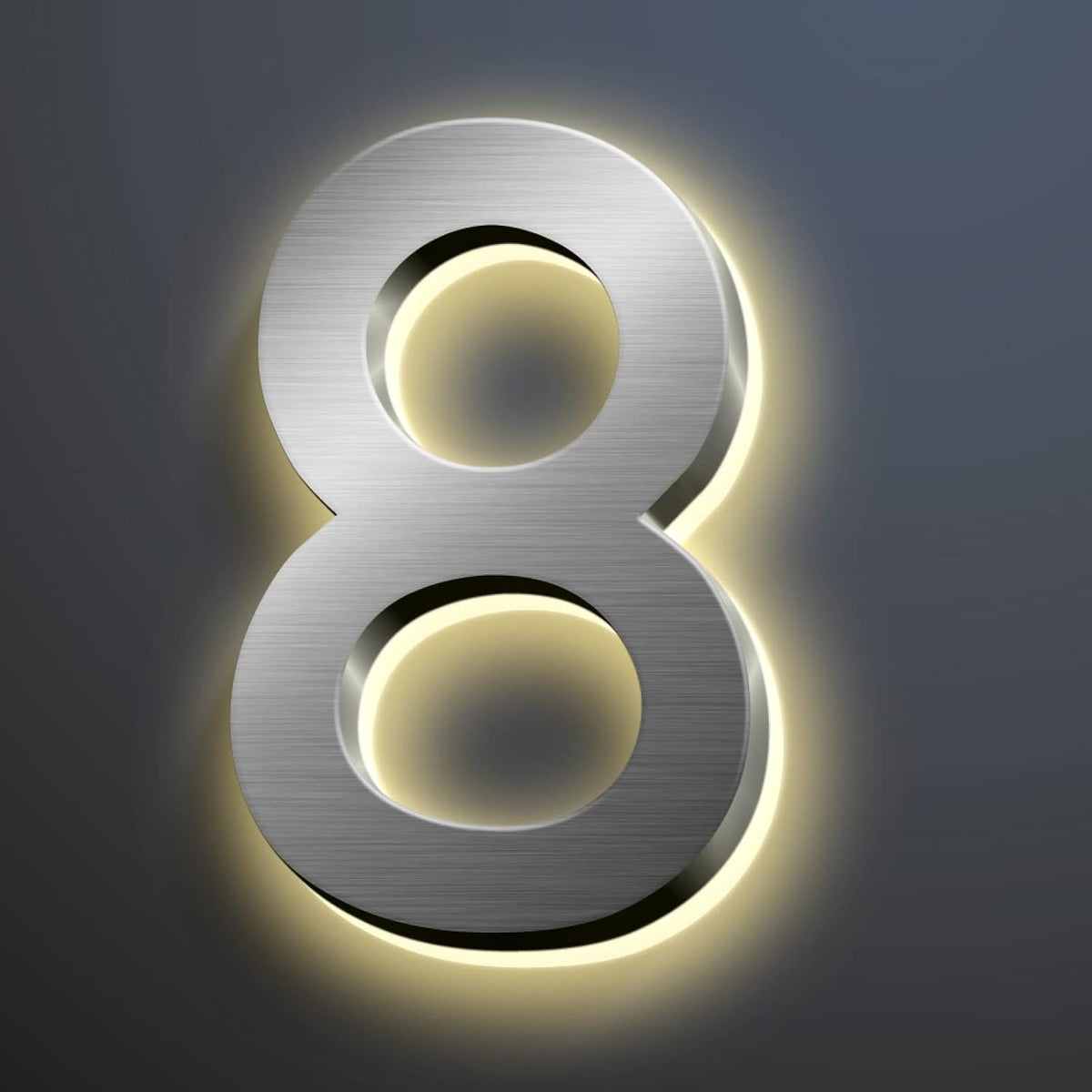 Backlit Illuminated LED House Number Signs 45cm, Large Modern Stainless Steel Lighted Up Home Address Numbers For Outside, Waterproof, Easy To Install,B