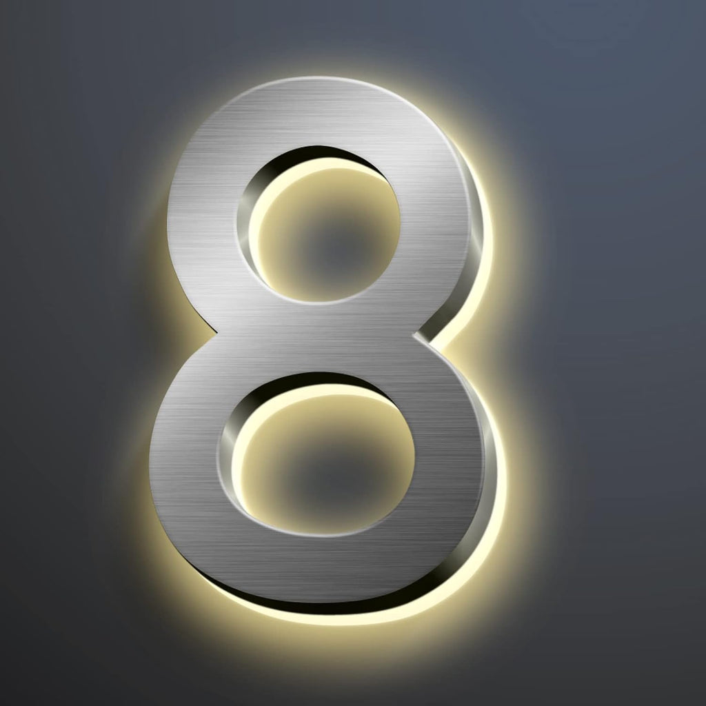 Backlit Illuminated LED House Number Signs 45cm, Large Modern Stainless Steel Lighted Up Home Address Numbers For Outside, Waterproof, Easy To Install,E