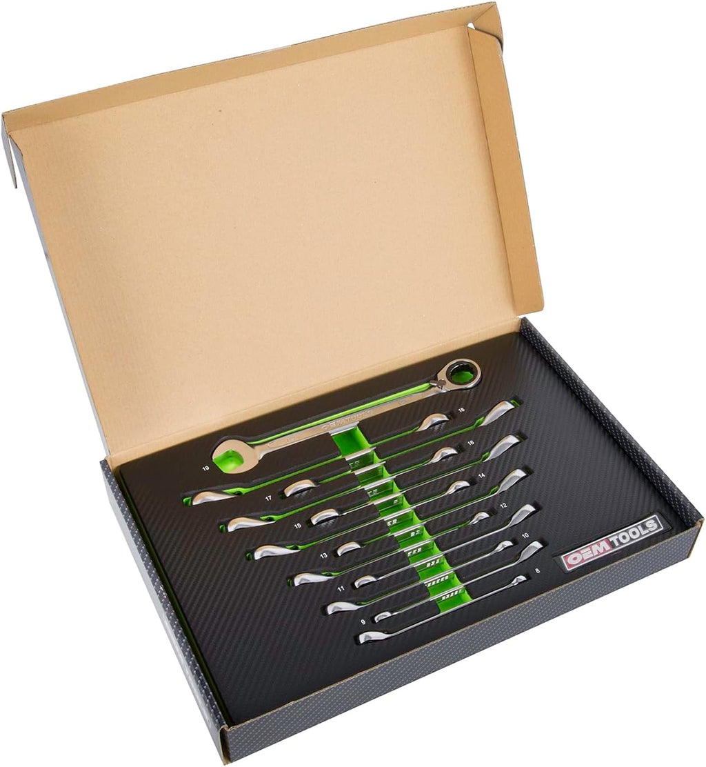 OEMTOOLS 23988 12PC Reversible Metric Ratcheting Wrench Set, Posi-Grip Ratchet Wrench Set, Metric Wrench Set 8-19 mm, Cr-V Ratchet Wrenches, EVA Storage Case Wrench Organizer