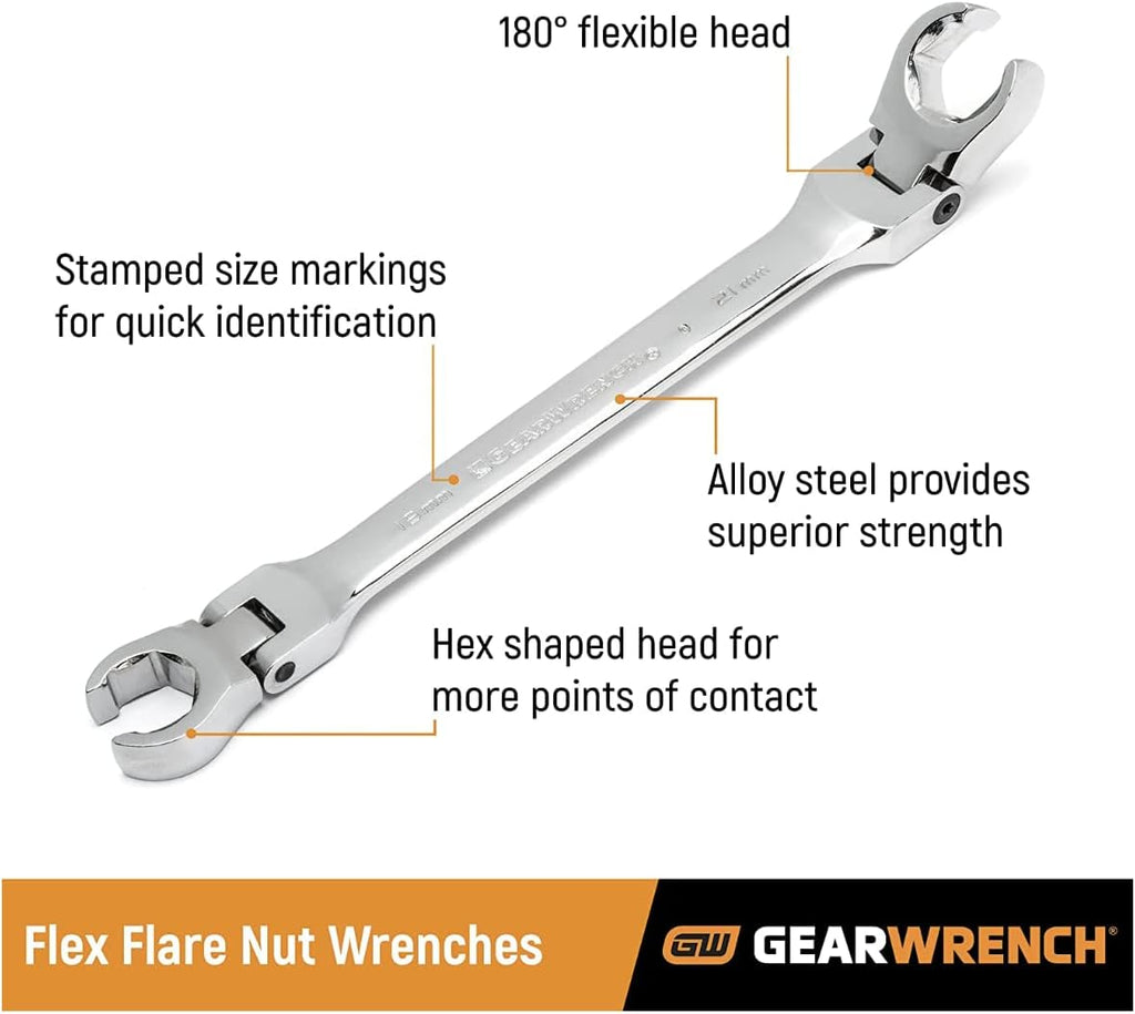 GEARWRENCH 6 Pc. Flex Flare Nut Wrench, Metric - 81911D