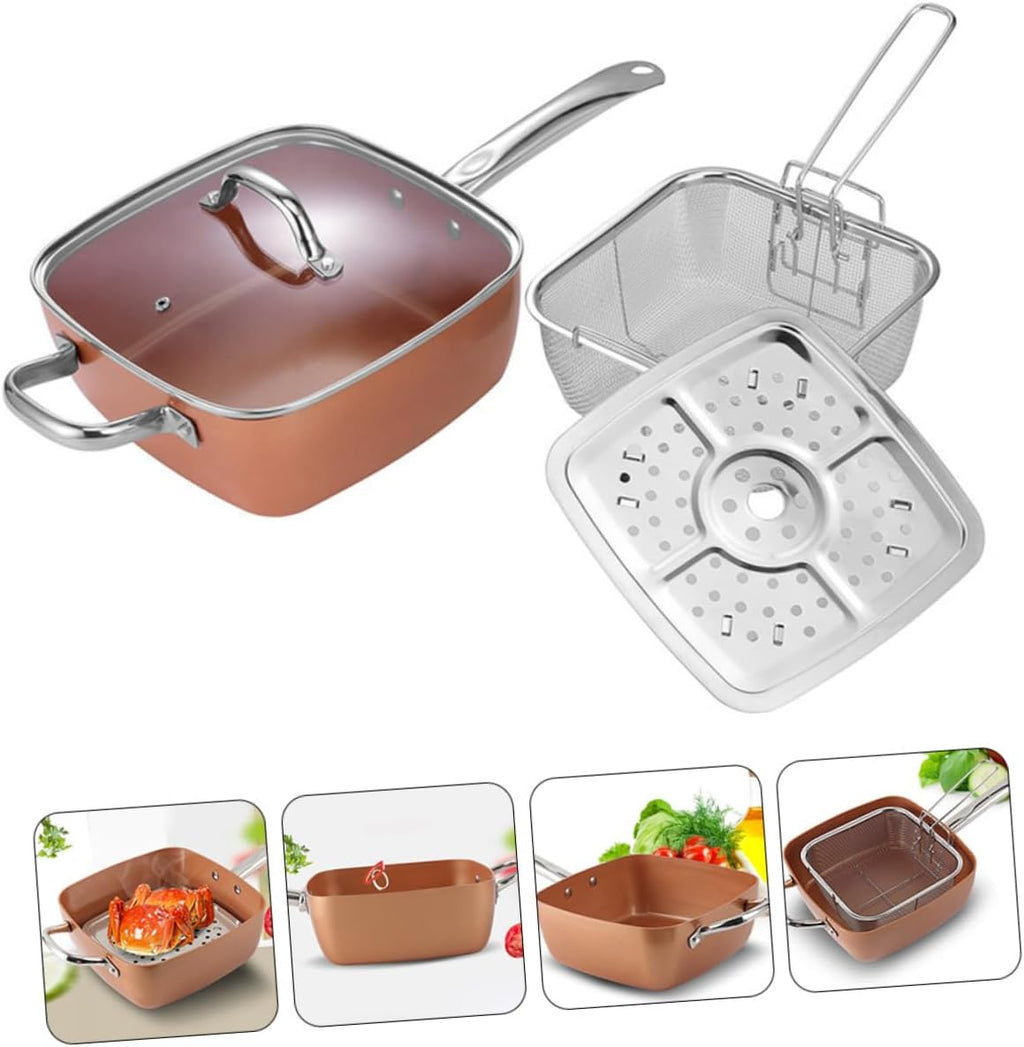 LIFKOME Chef Cookware Set Non Stick Deep Pan Steam Rack Frying Basket Cookware Accessories