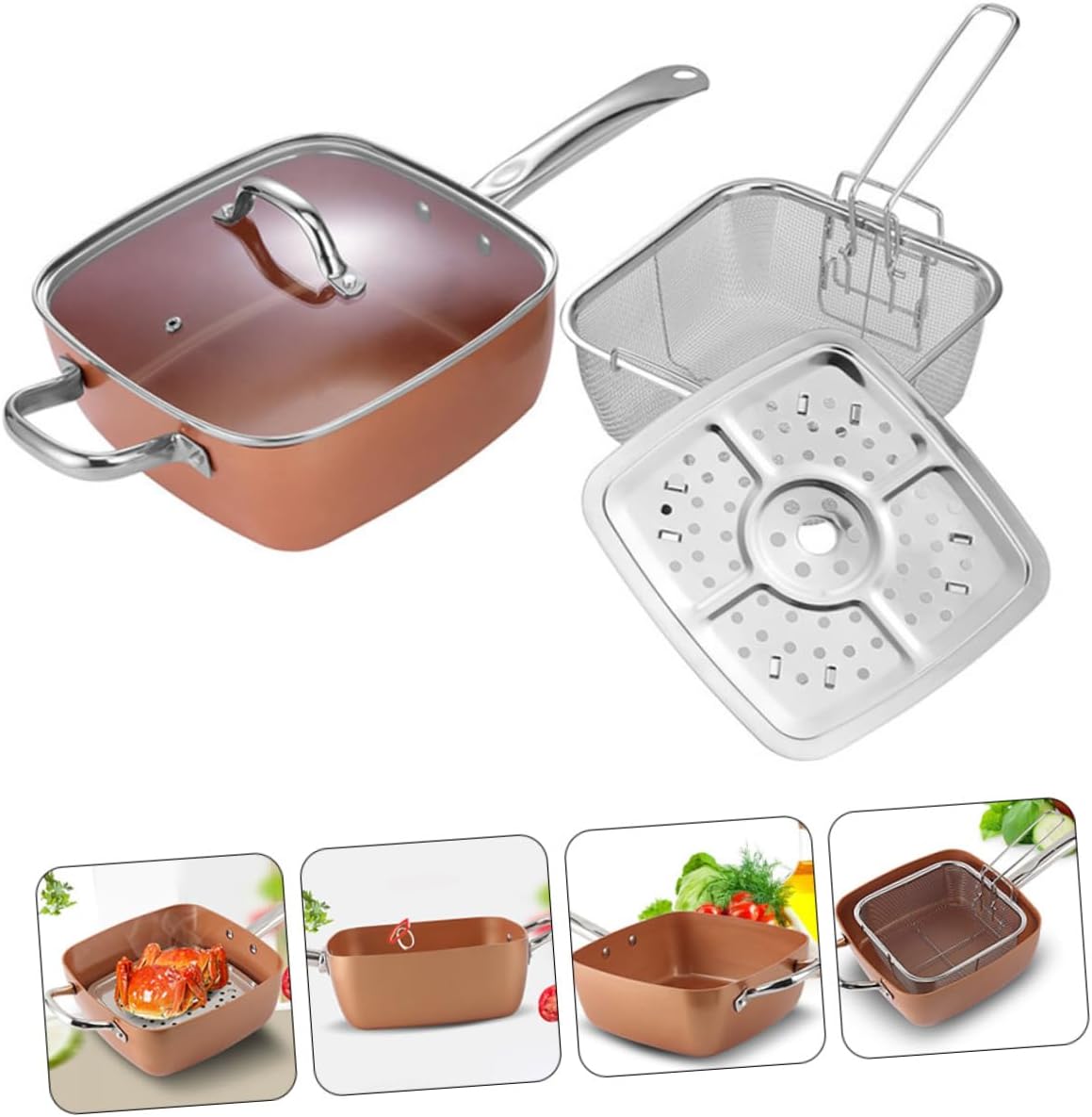 LIFKOME Chef Cookware Set Non Stick Deep Pan Steam Rack Frying Basket Cookware Accessories