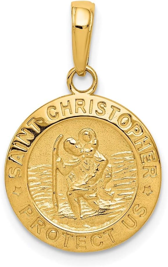 DEWBERRY Real 14K Yellow or White Gold Polished Solid Saint Christopher Medal Oval Pendant |Unisex Womens Men's Religious St. Christopher Medals | Round St. Christopher Protect Us Pendants & Charms