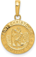 DEWBERRY Real 14K Yellow or White Gold Polished Solid Saint Christopher Medal Oval Pendant |Unisex Womens Men's Religious St. Christopher Medals | Round St. Christopher Protect Us Pendants & Charms