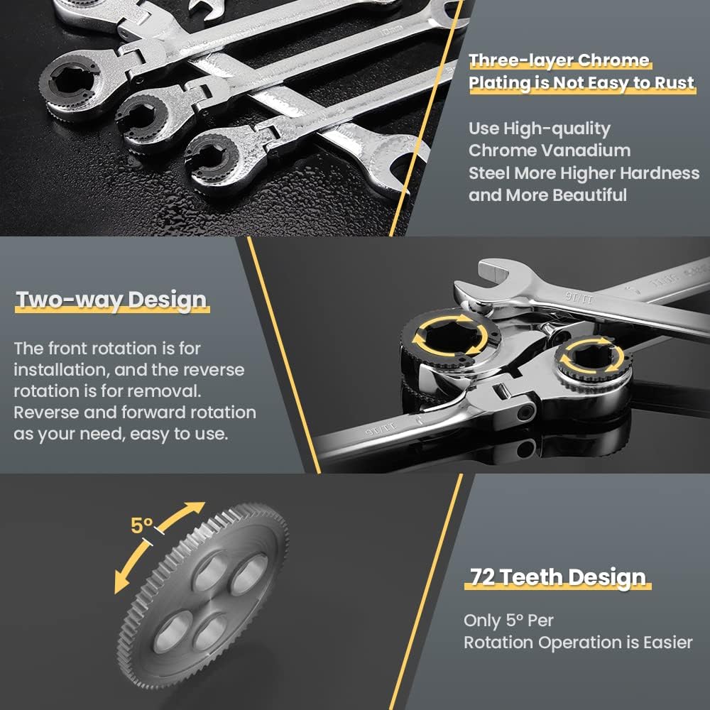 Anbull 10-Piece SAE Ratcheting Wrench Set, 5/16' to 3/4', 180° Open Flex-Head, 72-Tooth Combination Wrenches, Cr-V Steel, Open End Design with Storage Box