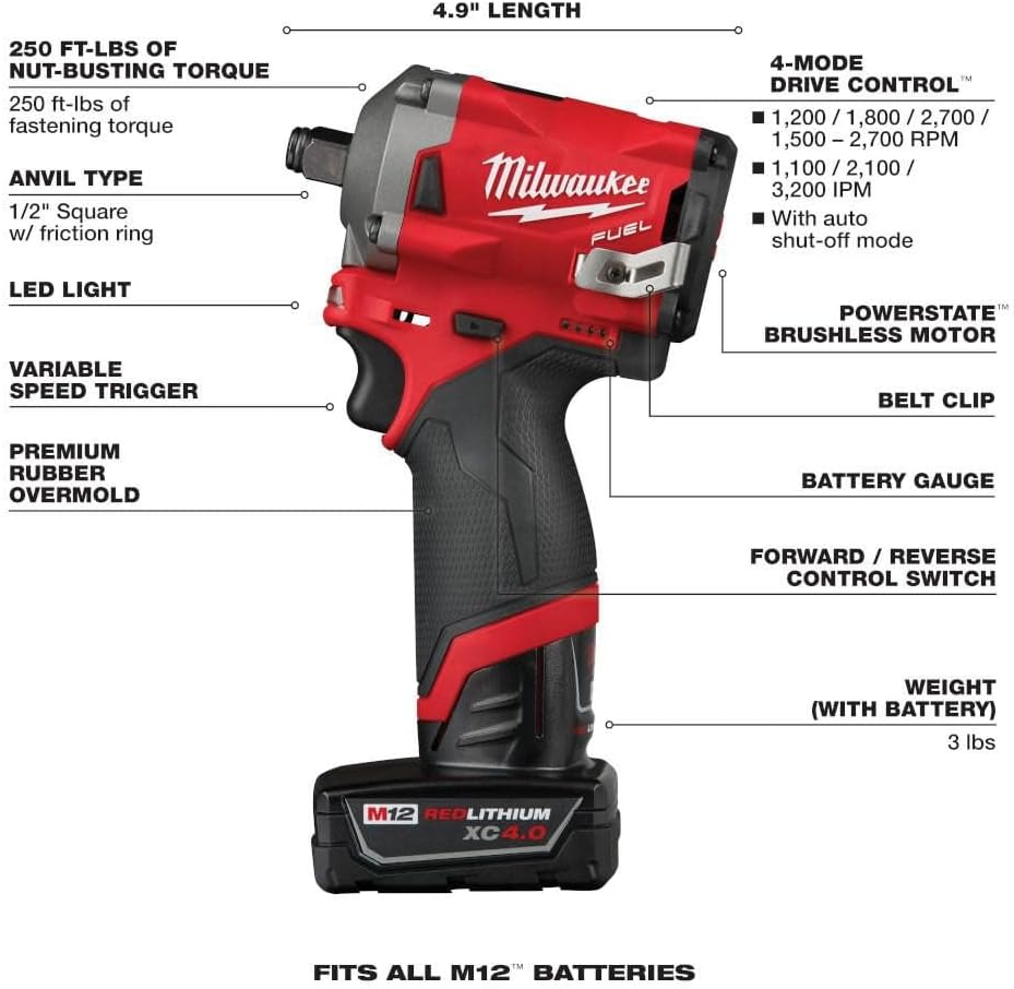 Milwaukee M12 FUEL Stubby 1/2 in. Impact Wrench Kit