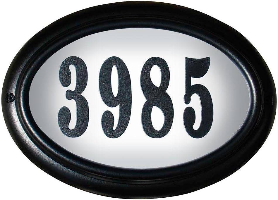 LTO-1302-BL-LED-PN Edgewood Rust Free Cast Aluminum Oval Lighted Address Plaque with Led Lights & 4 inch Black Polymer Numbers
