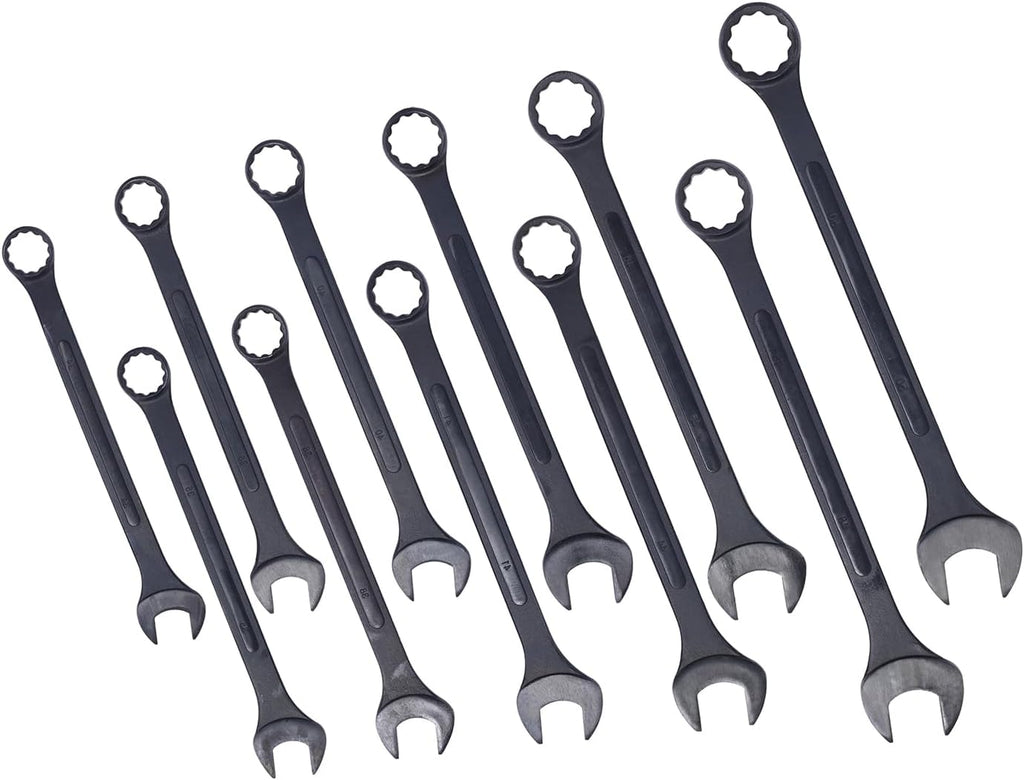 11PC Jumbo Combination Wrench Set, Metric, 34-50mm, Extra Large Combination Wrench Sets, Black Oxide Finish with Pouch (11PC-Metric)