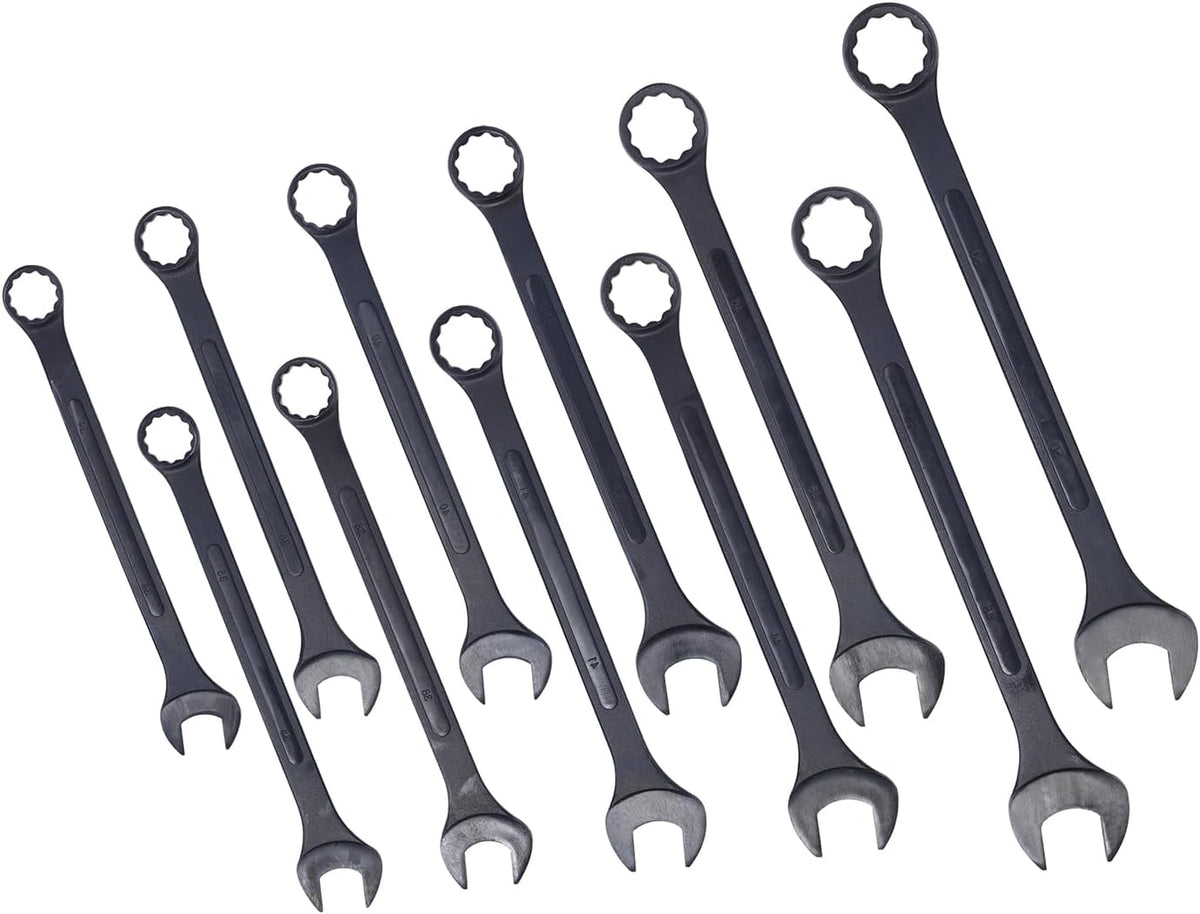 11PC Jumbo Combination Wrench Set, Metric, 34-50mm, Extra Large Combination Wrench Sets, Black Oxide Finish with Pouch (11PC-Metric)