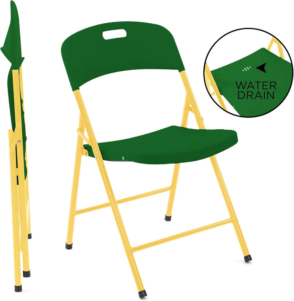 Creative Plastic Folding Chairs (4 Pack) - Portable Lightweight Folding Chairs for Indoor and Outdoor Steel Frame Used for Events, Party, Garden, Camping, Picnic, Tailgating (Green/Yellow)