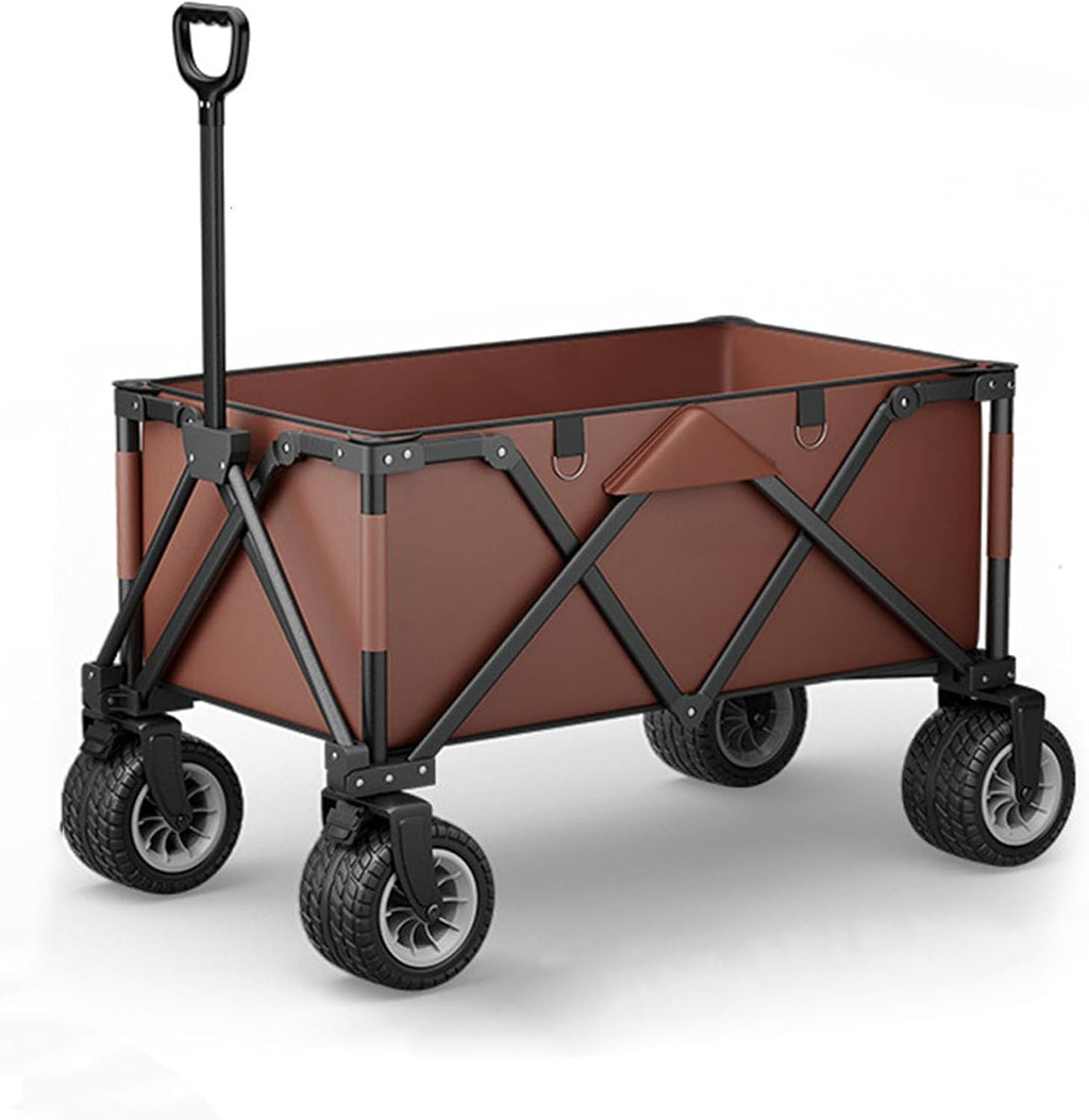 Coffee Color Garden Carts,Collapsible Wagon,Sports Outdoor Utility Wagon Folding Garden Wagon Foldable Table Board Foldable Yard Car Off-Road Wheels with Brakes Camping Cart