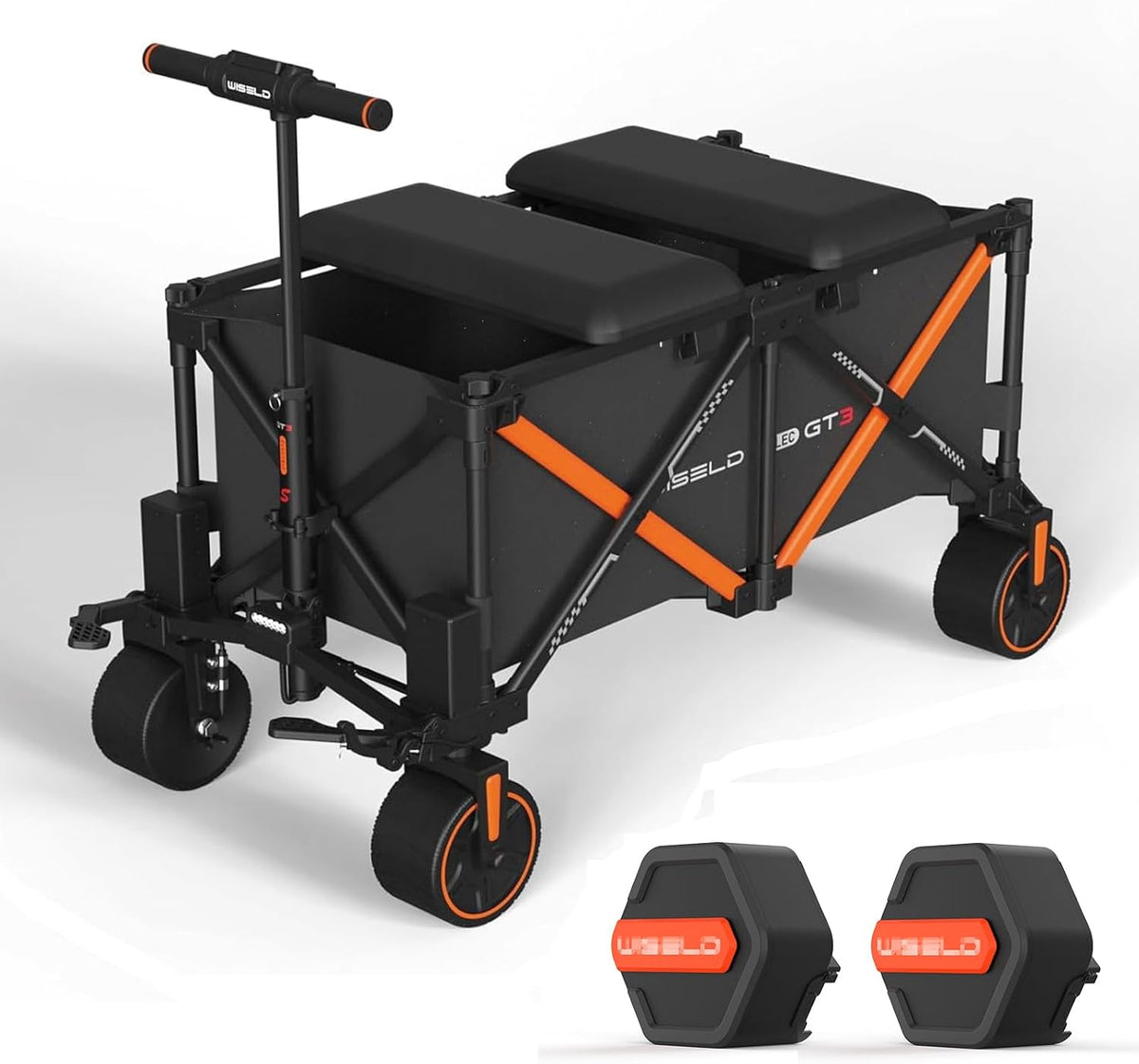 WISELD GT3 2WD Electric Wagon Cart with Seats*2 Batterys*2, All Terrain Wheels 551lbs Large Capacity Multi-Purpose Wagon for Grocery Shopping, Sports, Garden and Camping
