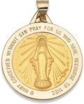 RP 14k Yellow Gold Polished Miraculous Virgin Mary Double Sided Pendant Medal, 1' Size of Quarter