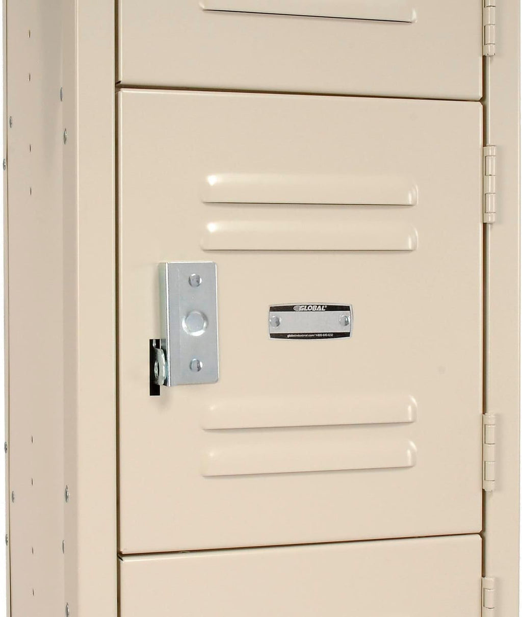 Global Industrial One-Wide Six-Tier Locker with Padlock Hasp, 12' W x 15' D x 78' H, 6 Doors, 12'x15'x12' Compartment Size, 16 Gauge Steel Construction, Unassembled, Tan
