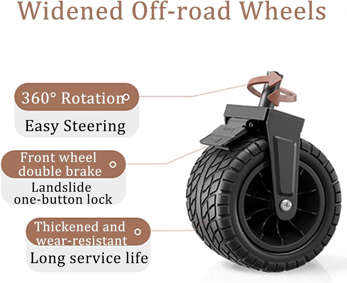 Coffee Color Garden Carts,Collapsible Wagon,Sports Outdoor Utility Wagon Folding Garden Wagon Sports Steel Frame Foldable Yard Car Side Pockets Camping Cart Off-Road Wheels with Brakes