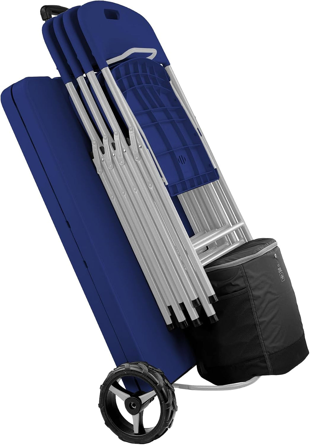 Creative Outdoor Folding Table and Chairs, 6 Ft, Built-in Wheels, Portable Durable Plastic (Blue & Gray)