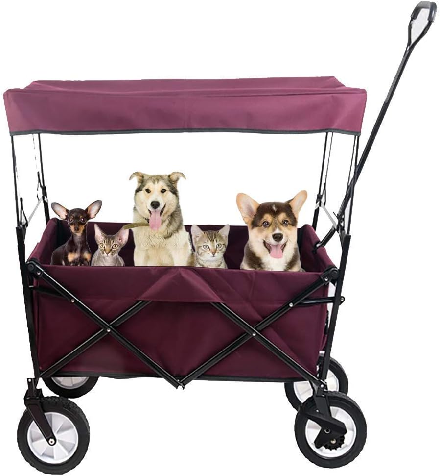 Trolley Foldable Multi-Purpose Travel Sports Outdoor Trolley with a Canopy Large Capacity of 80KG and a Tiltable Handle Used for Shopping in Various Places (D)