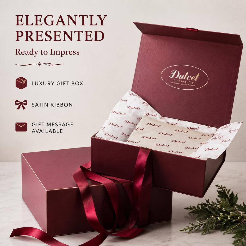 Dulcet Gourmet Snack & Dessert Gift Basket Deluxe Edition – Fresh Baked Assorted Pastries, Cookies, Brownies & Belgium Chocolates - Beautifully Packaged Bakery Assortment for All Gifting Occassions