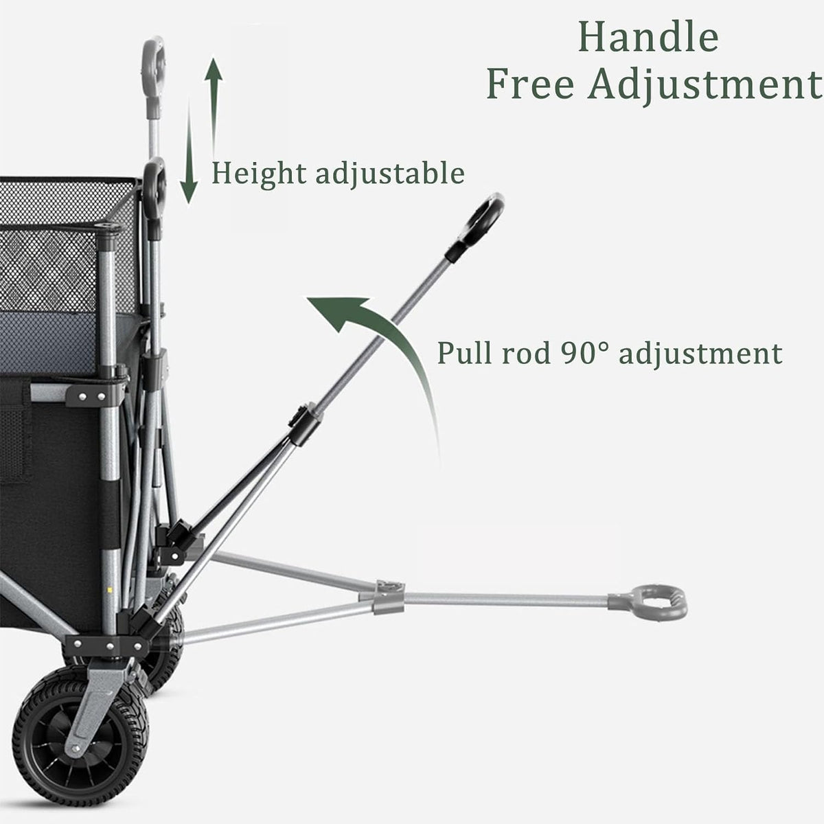 Black Bgarden Carts,Collapsible Wagon,Sports Outdoor Utility Wagon Folding Garden Wagon Sports Steel Frame Foldable Yard Car Off-Road Wheels with Brakes Camping Cart 225Kg Load