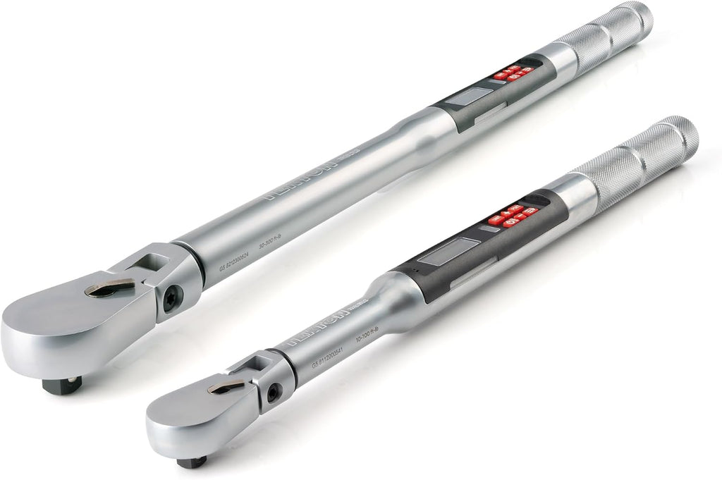 TEKTON 3/8, 1/2 Inch Drive 90-Tooth Flex Head Dual-Direction Electronic Torque Wrench Set, 2-Piece (10-100 ft-lb, 30-300 ft-lb) | TRQ98901
